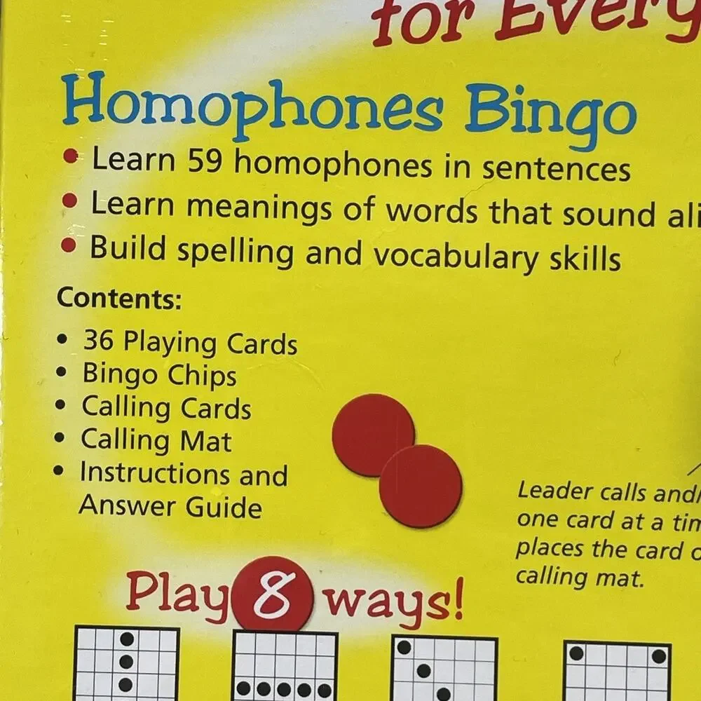 Lakeshore Bingo Homophones Ages 9 & Up NEW Sealed 3‎ to 36 Players